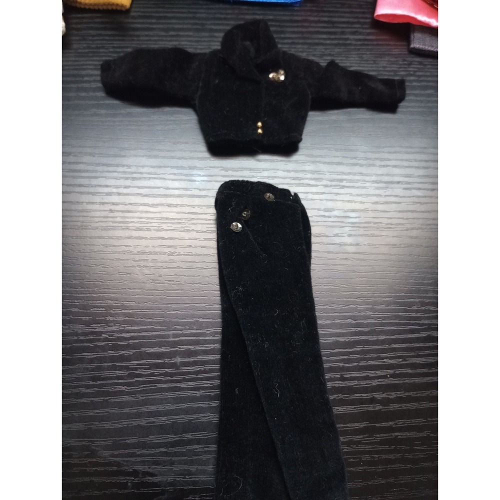 Vintage Barbie Size Black Velvet Pants Suit Jacket Set 1960s 1970s Doll Clothes - Picture 1 of 3